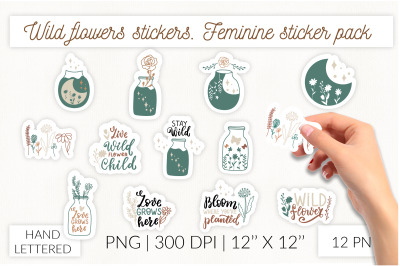 Wild flowers stickers. Feminine sticker pack.