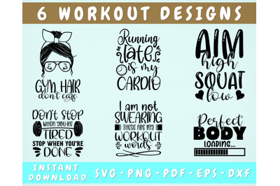 Workout Quotes SVG Bundle&2C; 6 Designs&2C; Workout Sayings SVG&2C; PNG