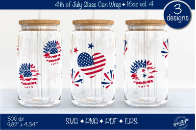 4th of July Glass Can wrap SVG. Patriotic Beer Glass Can Wrap 16 oz. f