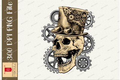 Retro Steampunk Skull Vintage PNG