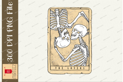 The Lovers Vintage Tarot Card Skull