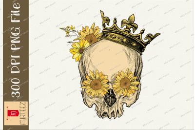 Vintage Skull Crown Sunflower PNG