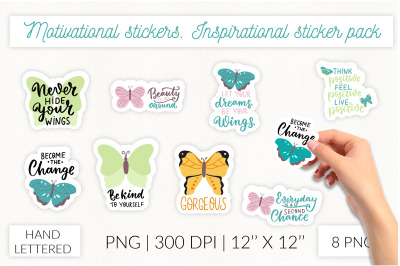 Motivational stickers. Inspirational butterfly stickers