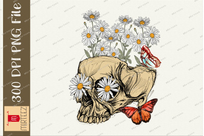 Vintage Skull Daisy Flower Sublimation