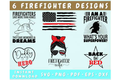 Firefighter SVG Bundle&2C; 6 Designs&2C; Firefighter Shirt SVG&2C; PNG