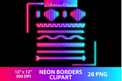 Neon Borders Clipart PNG | Glowing Dividers Clip Art