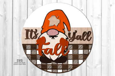 Fall Gnome Sign SVG Laser Cut Files | Farmhouse Round SVG Glowforge