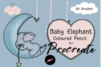 Procreate Baby Elephant Coloured Pencils X 26 Brushes