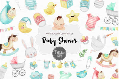 Baby Shower Clipart, Baby Watercolor Digital Clipart, Nursery