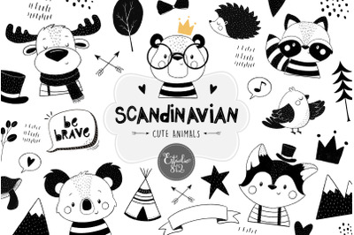 Scandinavian animals Clipart minimalist nursery doodle animal Clip Art