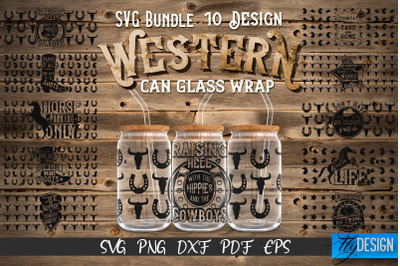 Western Glass Can Wrap SVG Bundle | 16 oz Libbey Glass Can Wrap SVG |