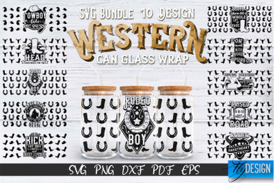 Western Glass Can Wrap SVG Bundle | 16 oz Libbey Glass Can Wrap SVG |