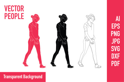 Vector illustration of casual women walking on the sideroad