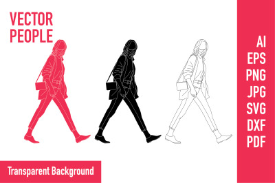 Vector illustration of casual women walking on the sideroad