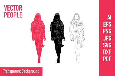 Vector illustration of fashionable&nbsp;women walking on the sideroad