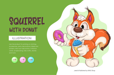 Cartoon Squirrel with Donut. Clipart.