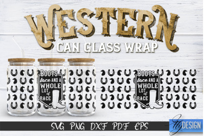 Western Glass Can Wrap SVG | 16 oz Libbey Glass Can Wrap SVG | Cowboy