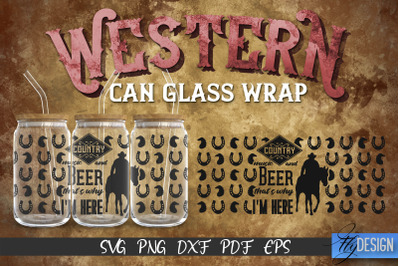 Western Glass Can Wrap SVG | 16 oz Libbey Glass Can Wrap SVG | Cowboy