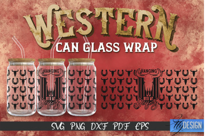 Western Glass Can Wrap SVG | 16 oz Libbey Glass Can Wrap SVG | Cowboy