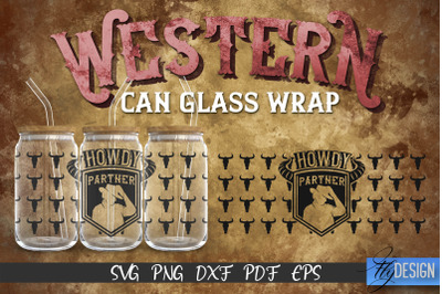 Western Glass Can Wrap SVG | 16 oz Libbey Glass Can Wrap SVG | Cowboy