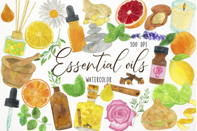 Watercolor Essential Oils Clipart, Aromatic Herbs Clipart, Relaxation