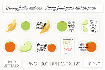 Funny fruits stickers. Funny food puns sticker pack