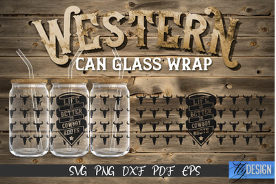 Western Glass Can Wrap SVG | 16 oz Libbey Glass Can Wrap SVG | Cowboy