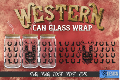 Western Glass Can Wrap SVG | 16 oz Libbey Glass Can Wrap SVG | Cowboy