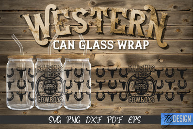 Western Glass Can Wrap SVG | 16 oz Libbey Glass Can Wrap SVG | Cowboy