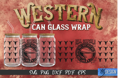 Western Glass Can Wrap SVG | 16 oz Libbey Glass Can Wrap SVG | Cowboy