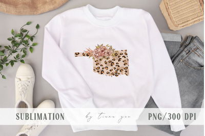 Floral leopard Oklahoma map sublimation &2F; clipart - png file