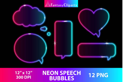 Neon Speech Bubbles Clipart | Glowing Text Bubble Clip Art