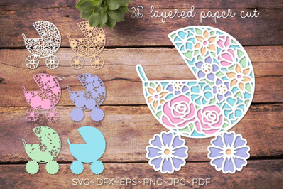 3d Baby shower svg | New baby card layered papercut