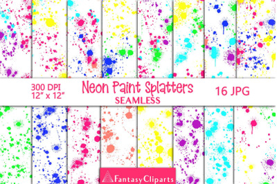 Neon Paint Splatters On White Seamless Digital Paper