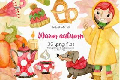 Watercolor Autumn Clipart - PNG Files