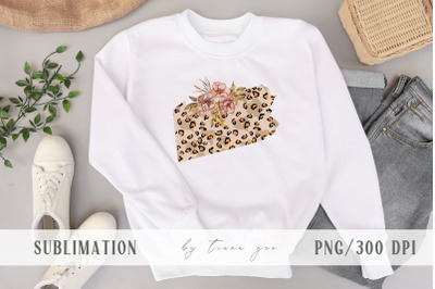 Floral leopard Pennsylvania map sublimation &2F; clipart - png