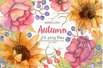 Watercolor Autumn Flowers - PNG Files