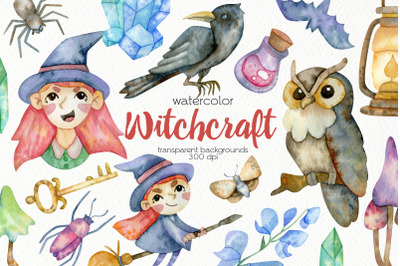 Watercolor Witchcraft Clipart - PNG Files