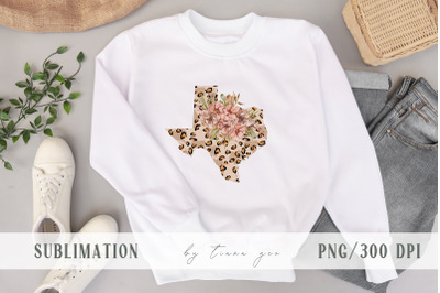 Floral Texas state map sublimation &2F; clipart - png file