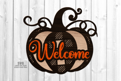 Plaid Fall Pumpkin SVG Laser Cut Files | Welcome Sign SVG