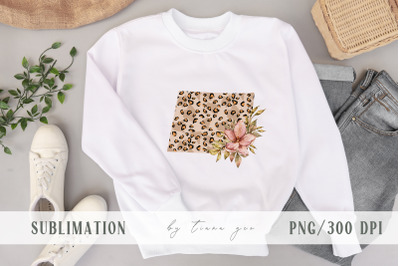 Leopard floral Colorado state map png file for sublimation