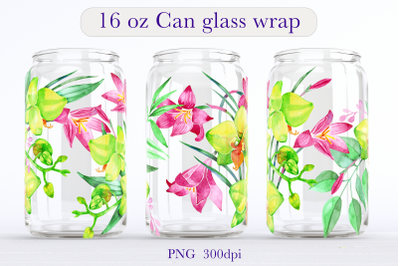 Tropical Flower Libbey Glass Can Wrap PNG Sublimation design