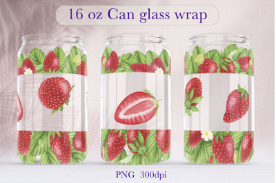 Strawberry 16oz Libbey Glass Can Wrap PNG Sublimation design