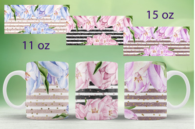 3 floral mug wrap design Flower and glitter mug sublimation