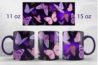 Space butterflies mug wrap design Dark Mug sublimation png