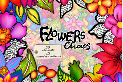 Doodle Flowers Seamless patterns and Elements
