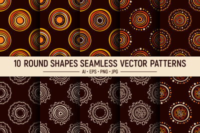10 Handdrawn round shapes seamless vector patterns