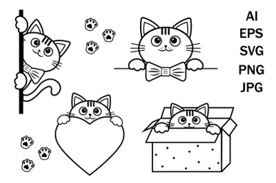 Bundle Cute cat svg for print&2C; clipart&2C; doodle