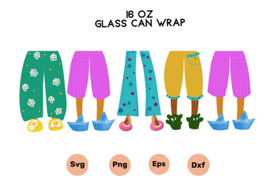 16 Oz Glass Can Wrap Pajama Svg