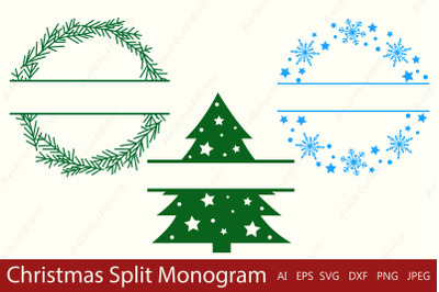 Christmas split monogram&2C; Snowflake&2C; Christmas tree monogram